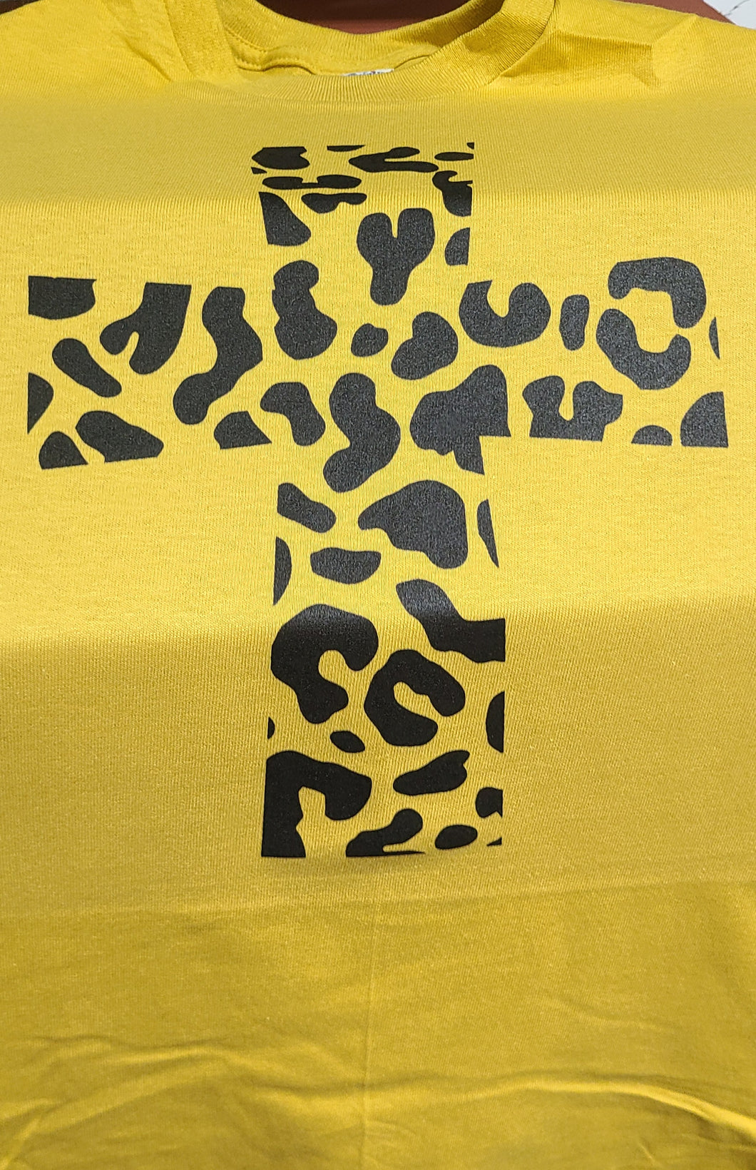 Leopard print cross short sleeve t-shirt