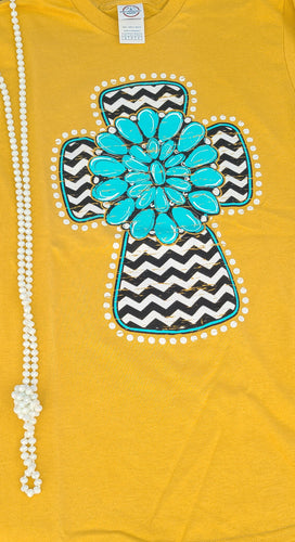 Chevron cross w/ turquoise stone t-shirt