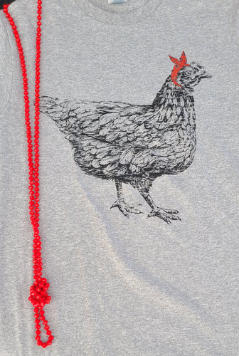 Chicken wearing bandana t-shirt