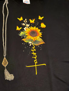 Faith sunflower w/ butterflies short sleeve t-shirt