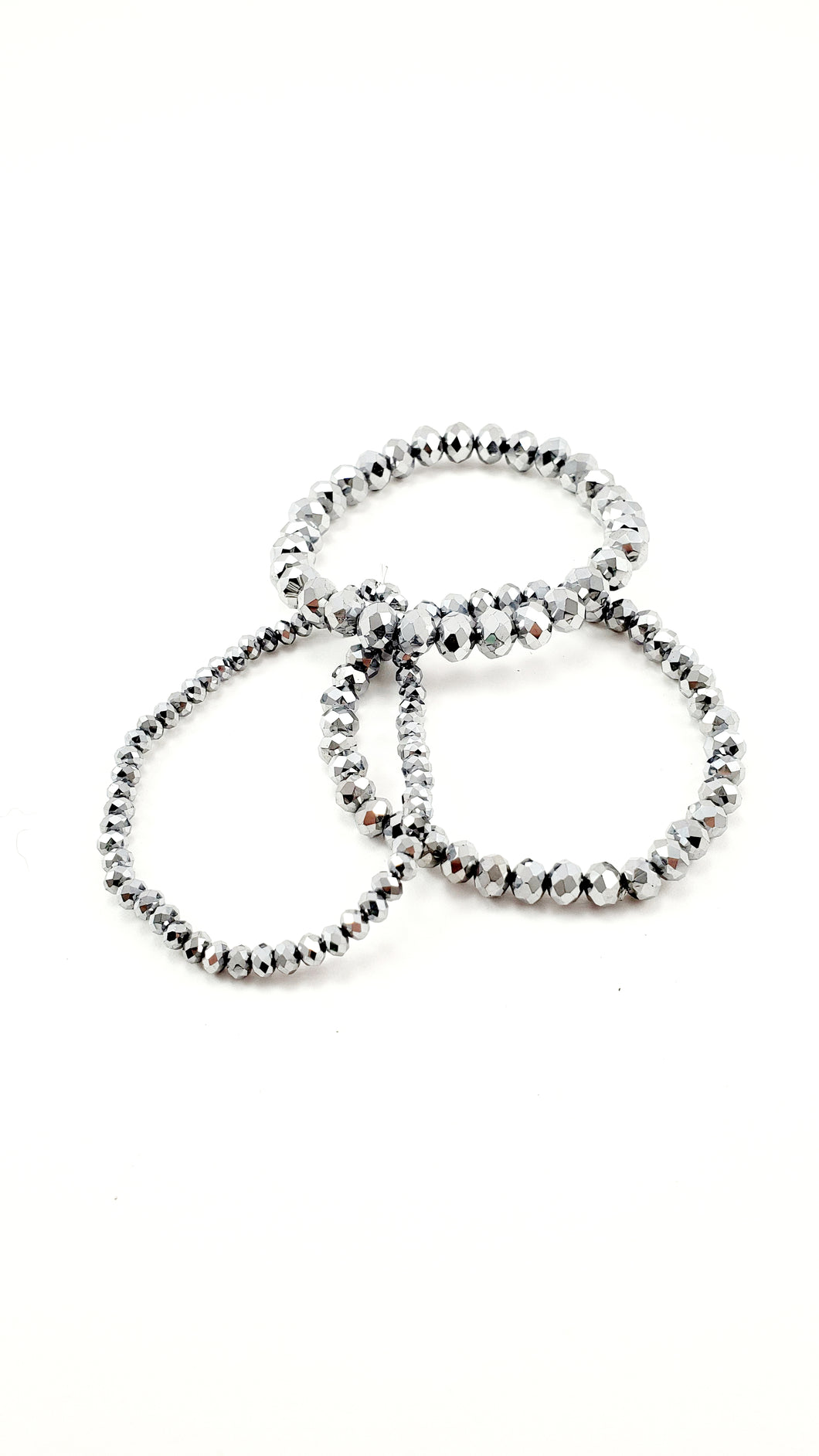 3 Crystal Beaded Bracelets Silver