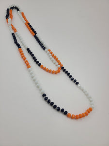 60" 8MM Bead Necklace Orange,Blue & White