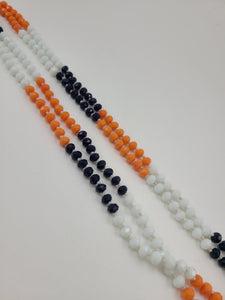 60" 8MM Bead Necklace Orange,Blue & White